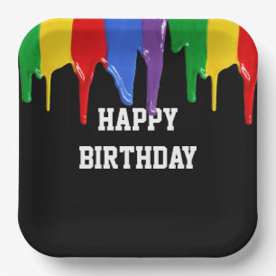 Birthday Rainbow Paints Drips Paper Plate