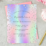 Birthday rainbow rose gold diamond pink invitation postcard<br><div class="desc">A trendy, stylish and glamourous invitation for a woman's 50th (or any age) birthday party. A rainbow coloured background in purple, pink, rose gold and mint green with an elegant faux rose gold diamond sprinkle. The name is written with a grey coloured modern hand lettered style script. Personalise and add...</div>