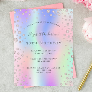 Birthday rainbow rose gold diamond pink invitation postcard