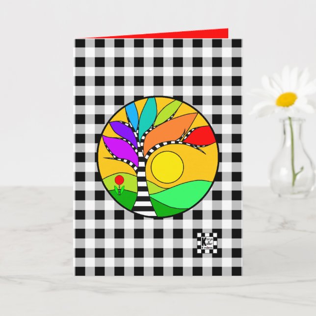 Birthday Rainbow Tree on Buffalo Plaid Card (Small Plant)