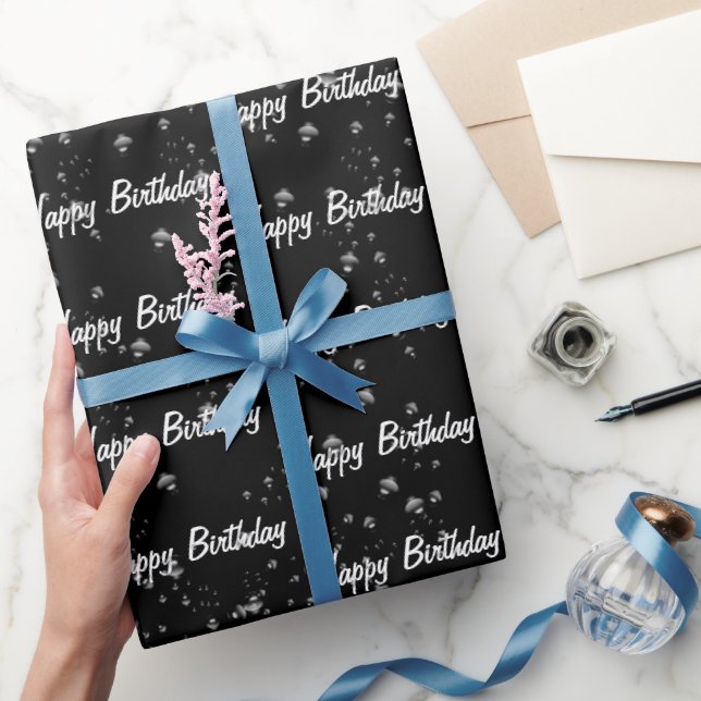 Birthday Raindrops On Black Wrapping Paper (Gifting)