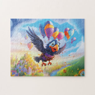 Birthday Raven With Balloons And Fantasy Castle La Jigsaw Puzzle