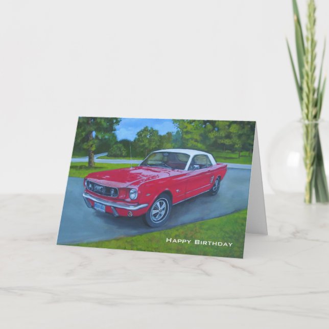 Birthday, Red Car, Original Painting, Shiny Car Card (Front)