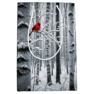 Birthday Red Cardinal In Birch Tree Medium Gift Bag