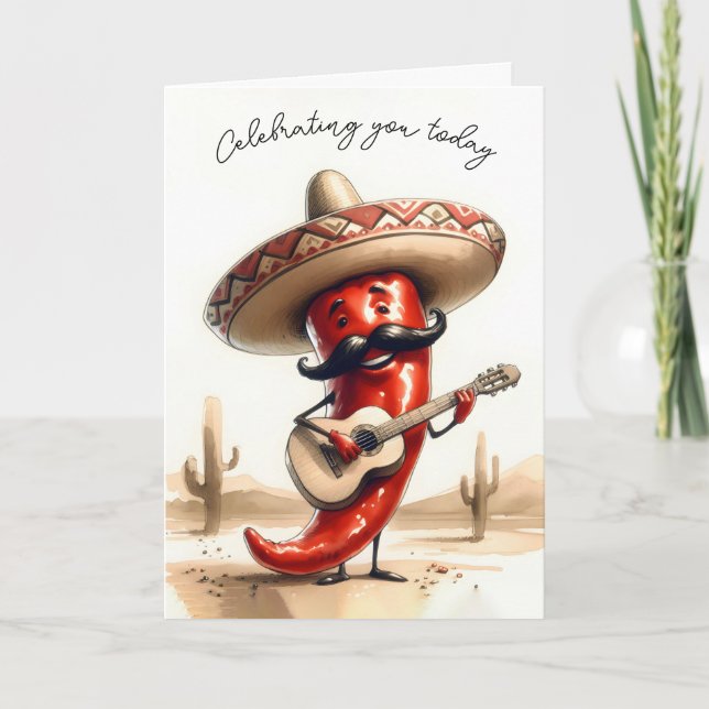 Birthday Red Chilli Pepper Musician Card (Front)