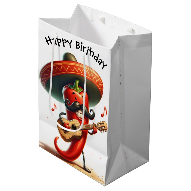 Birthday Red Chilli Pepper Musician Medium Gift Bag (Front Angled)