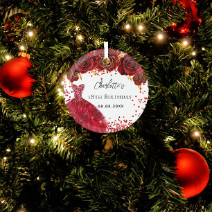 Birthday red dress flowers white glass tree decoration
