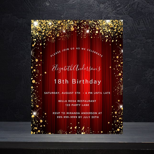 Birthday red gold movie theatre budget invitation flyer (Creator Uploaded)
