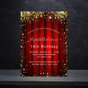 Birthday red gold sparkles movie theatre glamourou invitation postcard