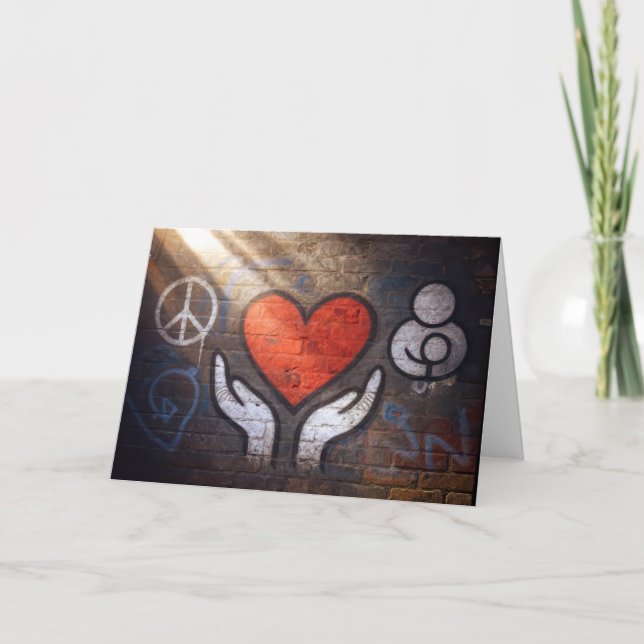 Birthday Red Heart Graffiti On a Brick Wall Card (Front)