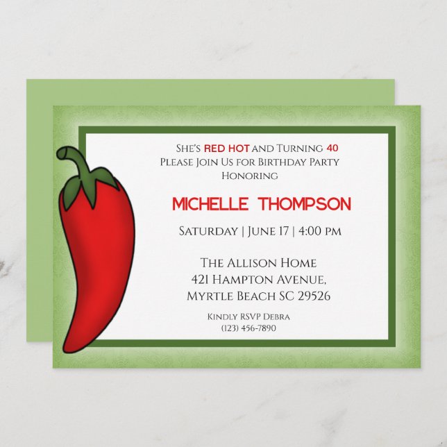    Birthday Red Pepper Any Age Invitations (Front/Back)