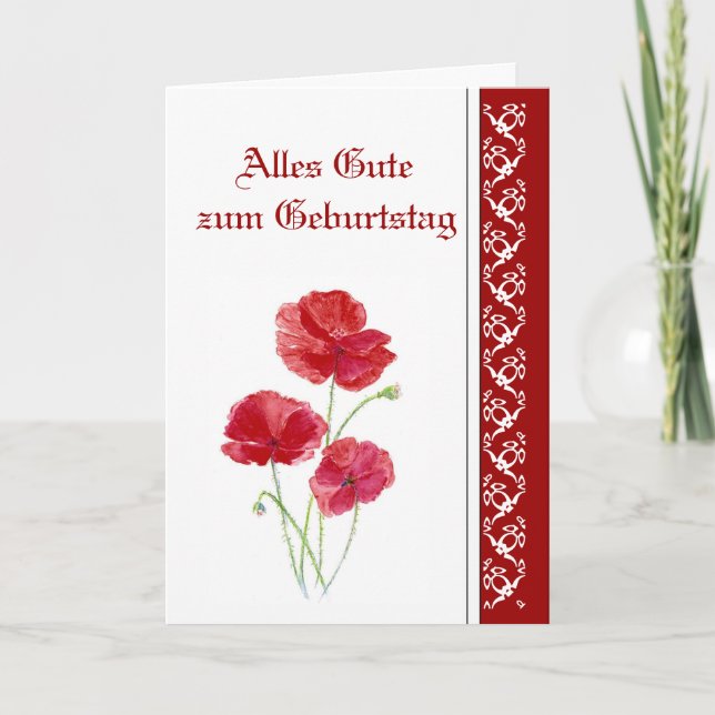 Birthday, Red Poppies, Garden Flowers German Card (Front)