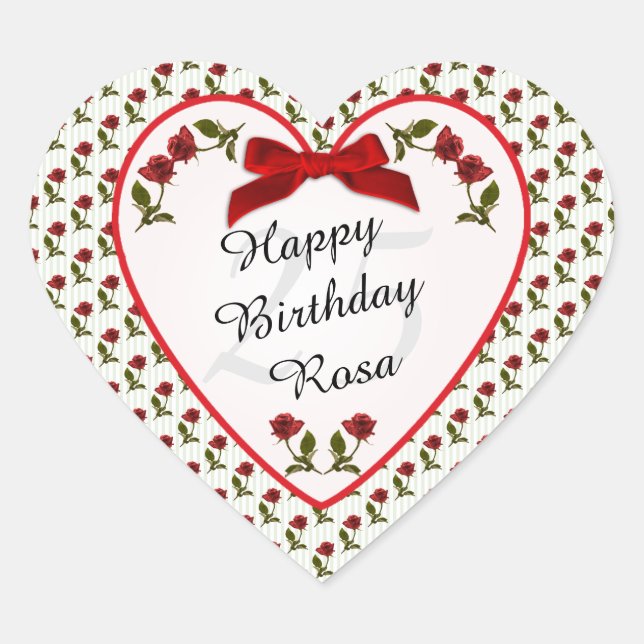 Birthday - Red Roses Floral Photography Heart Sticker (Front)