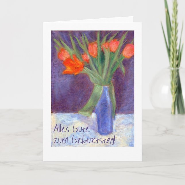 Birthday Red Tulips Card - German Greeting (Front)
