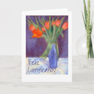 Birthday Red Tulips Card - Spanish Greeting