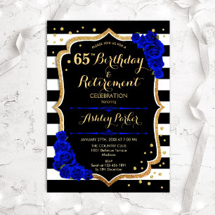 Birthday & Retirement Party Black Royal Blue Gold Invitation