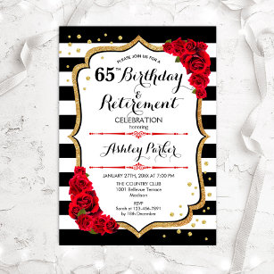 Birthday & Retirement Party - Black White Red Gold Invitation