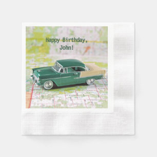 birthday-retro car on road map napkin