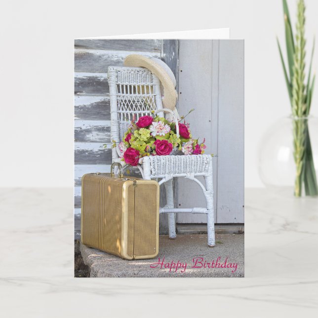 birthday-retro suitcase and flowers card (Front)