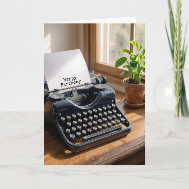 Birthday Retro Typewriter by a Window Card (Front)