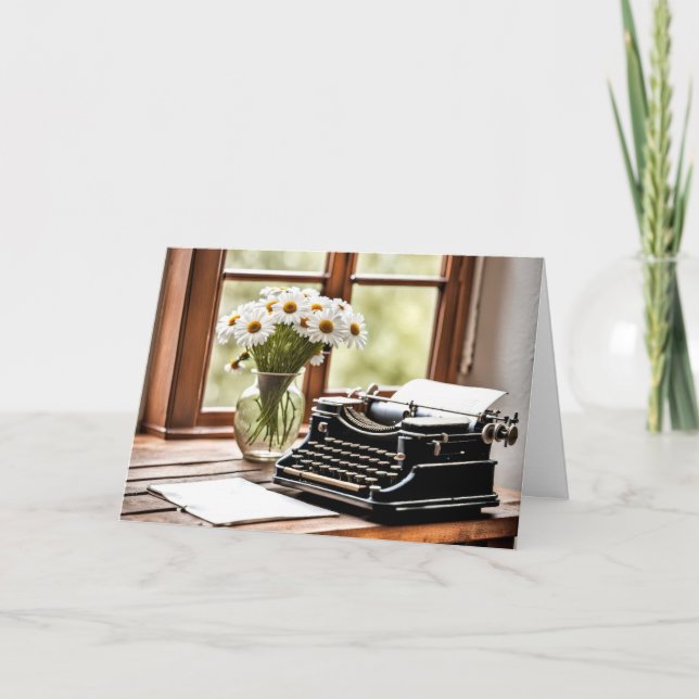 Birthday Retro Typewriter With Daisies Card (Front)