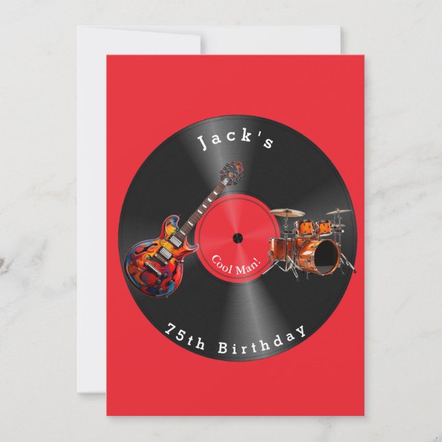 Birthday Retro Vinyl Record Rock Music Guitar Invitation (Front)