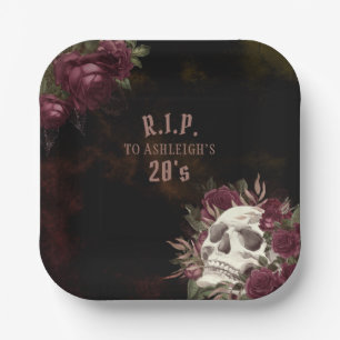 Birthday RIP Decade Dark Gothic Skull Roses Paper Plate