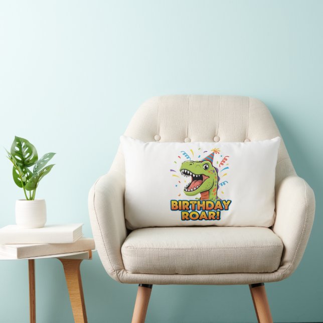 Birthday Roar Cute Dinosaur Birthday Party Design Lumbar Cushion (Chair)