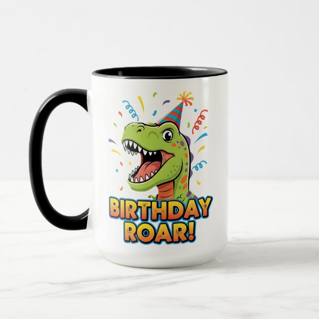 Birthday Roar Cute Dinosaur Birthday Party Design Mug (Left)