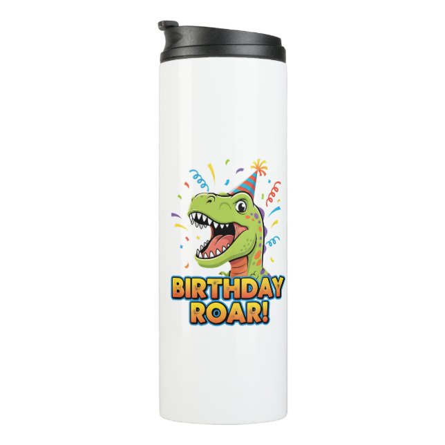 Birthday Roar Cute Dinosaur Birthday Party Design Thermal Tumbler (Rotated Right)