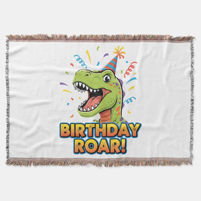 Birthday Roar Cute Dinosaur Birthday Party Design Throw Blanket (Front)