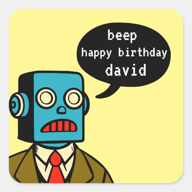 Birthday Robot Square Sticker (Front)