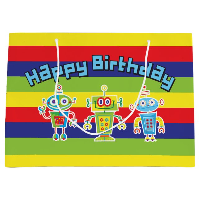 Birthday Robots Large Gift Bag (Front)