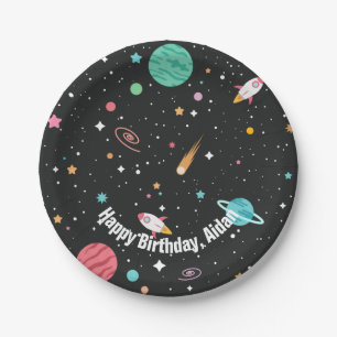Birthday Rocket Ships and Planets Paper Plate