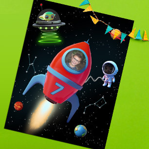 Birthday Rocket with Photo   UFO Astronaut Alien Postcard