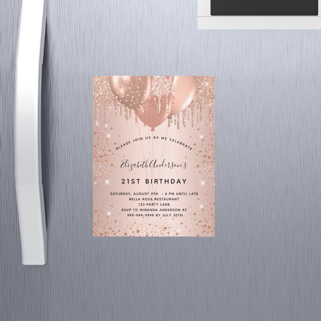 Birthday rose gold balloons magnet invitation (Creator Uploaded)