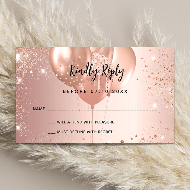 Birthday rose gold balloons party RSVP Enclosure Card (Creator Uploaded)