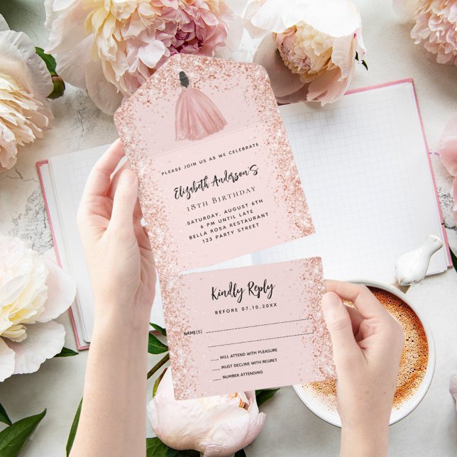 Birthday rose gold blush dress party RSVP All In One Invitation (Creator Uploaded)
