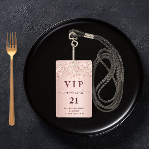 Birthday rose gold blush dust vip invitation ID badge