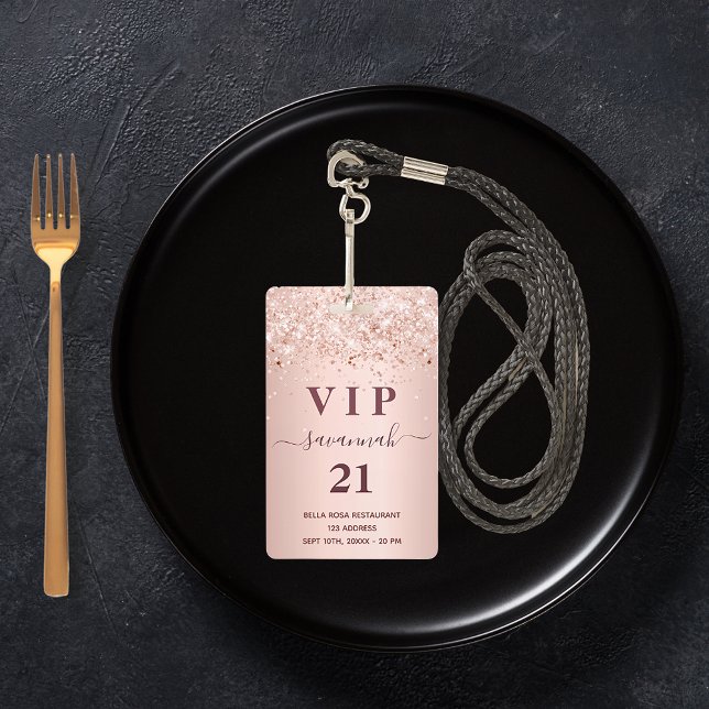 Birthday rose gold blush dust vip invitation ID badge (Creator Uploaded)