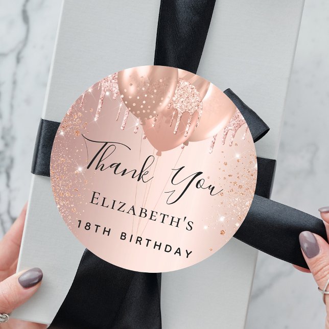 Birthday rose gold blush glitter balloon Thank You Classic Round Sticker (Creator Uploaded)