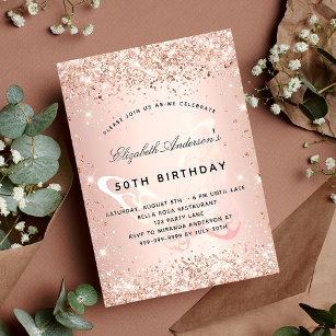 Birthday rose gold blush glitter butterfly invitation