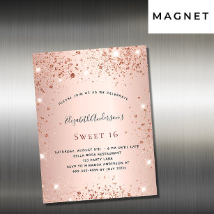 Birthday rose gold blush glitter invitation magnet
