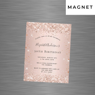 Birthday rose gold blush glitter magnet invitation