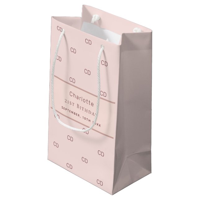 Birthday rose gold blush monogram modern small gift bag (Back Angled)