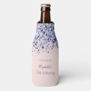 Birthday rose gold blush navy blue glitter name bottle cooler
