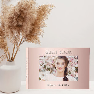 Birthday rose gold blush photo collage guest book