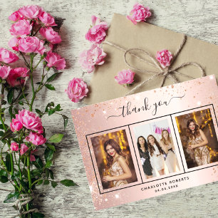 Birthday rose gold blush photo thank you card