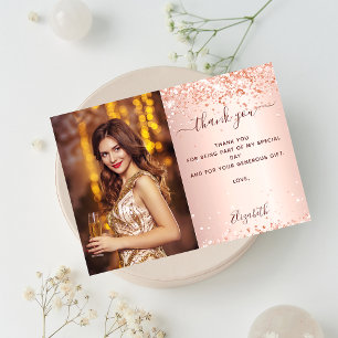 Birthday rose gold blush photo thank you card