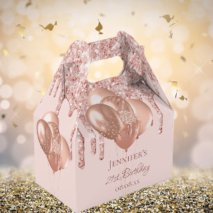 Birthday rose gold blush pink balloons favour box
